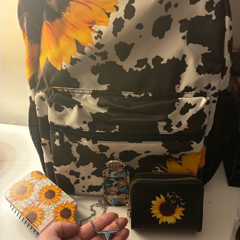 Sunflower and Cow Print Backpack Set